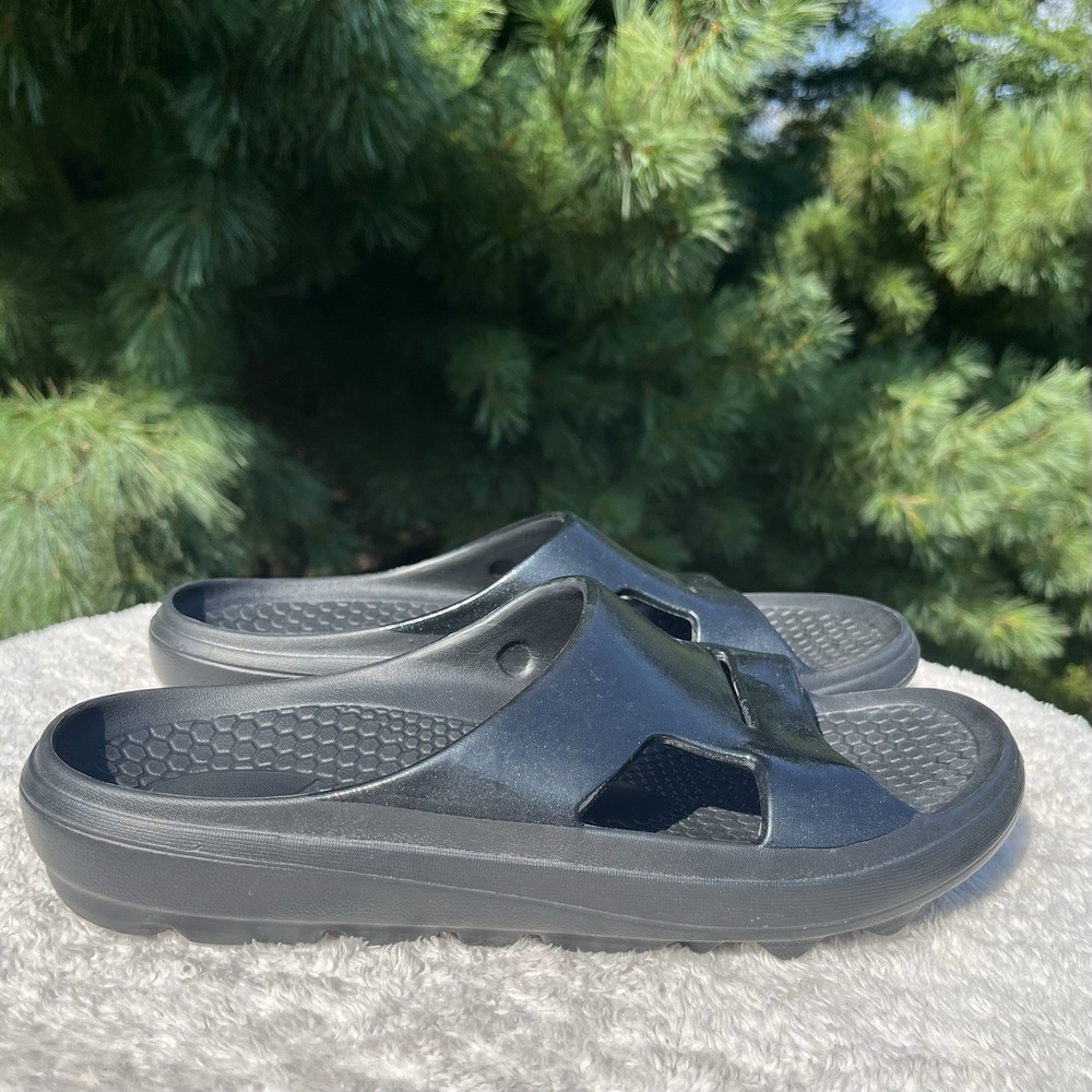 Spenco Fusion Pearl Recovery Sandal Mens Size 10 Black Slides Orthotic